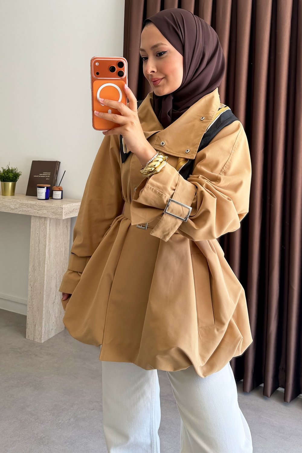 Apolet Detaylı Trençkot - Camel