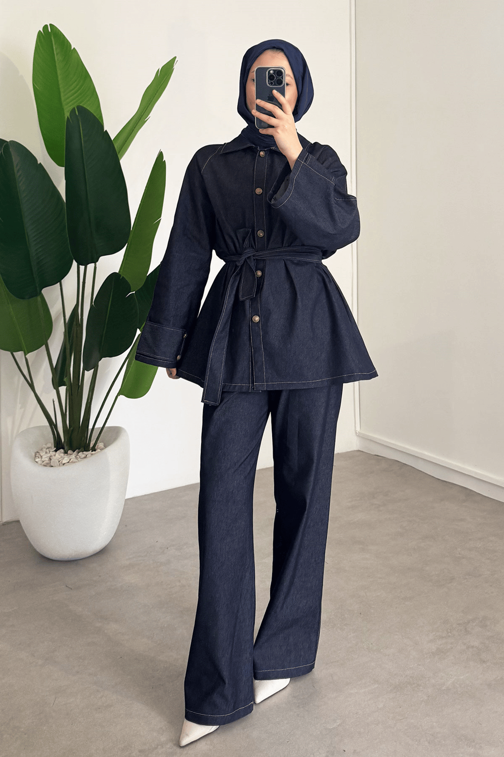 Apoletli Denim Takım - Lacivert