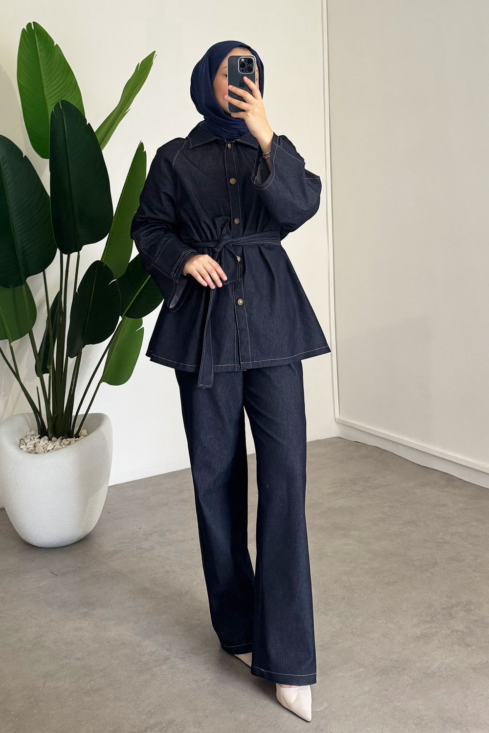 Apoletli Denim Takım - Lacivert