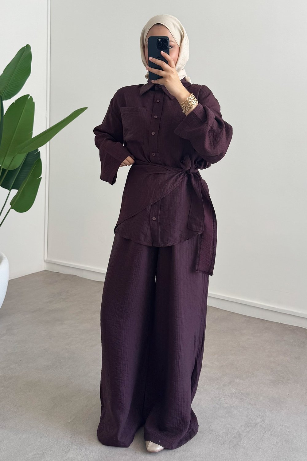 Baglama Keten Takım - Bordo