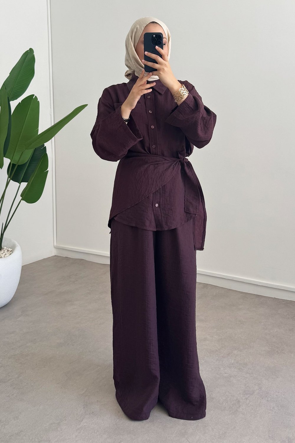 Baglama Keten Takım - Bordo