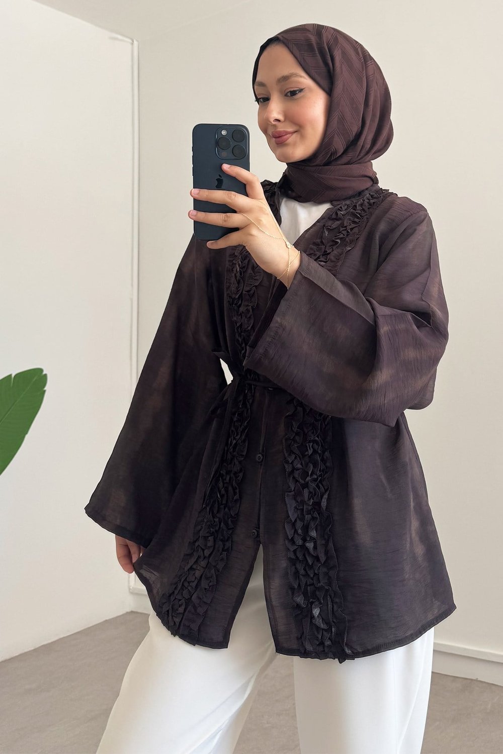 Batik Desen Gömlek - Kahverengi
