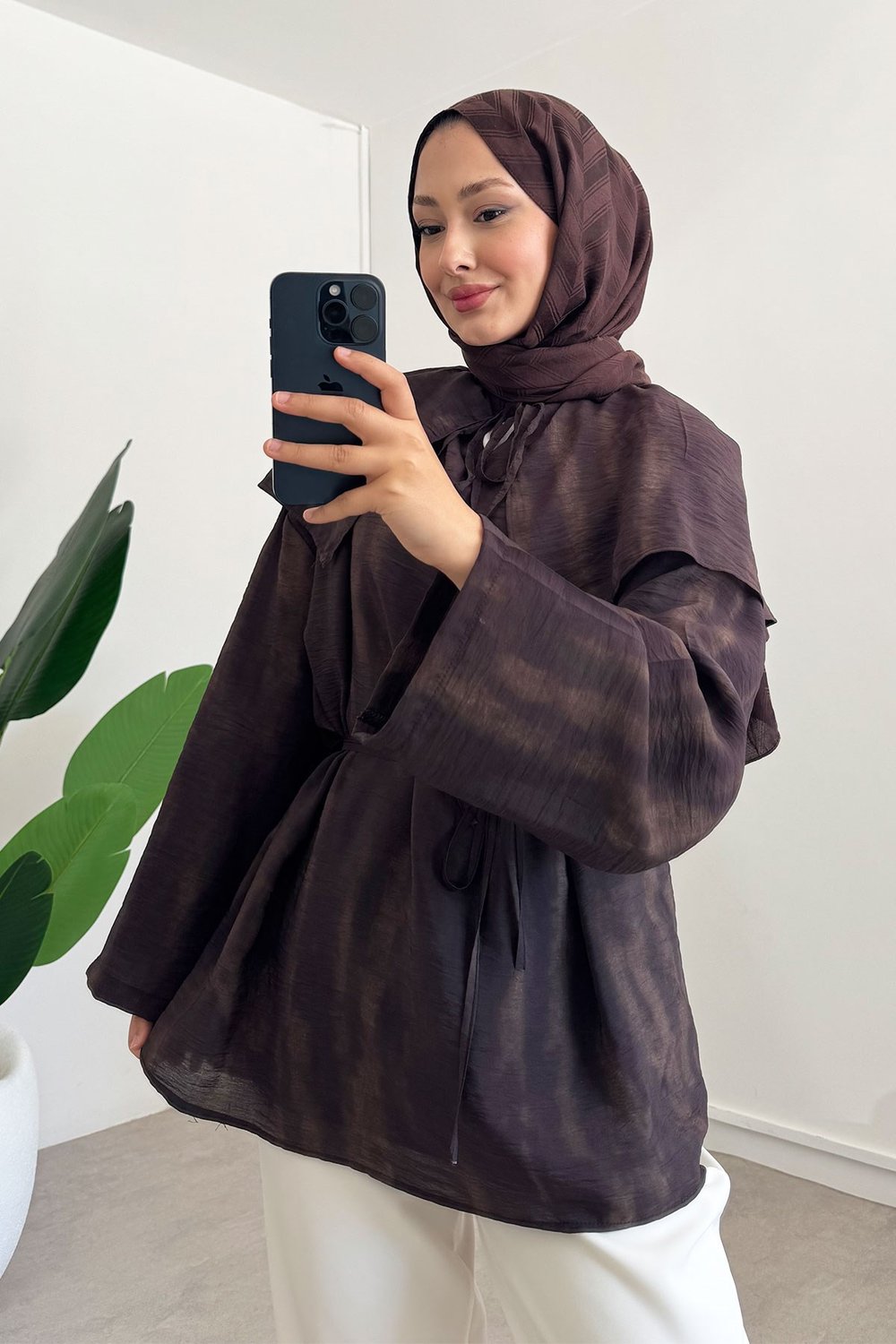 Batik Mendil Gömlek - Kahverengi