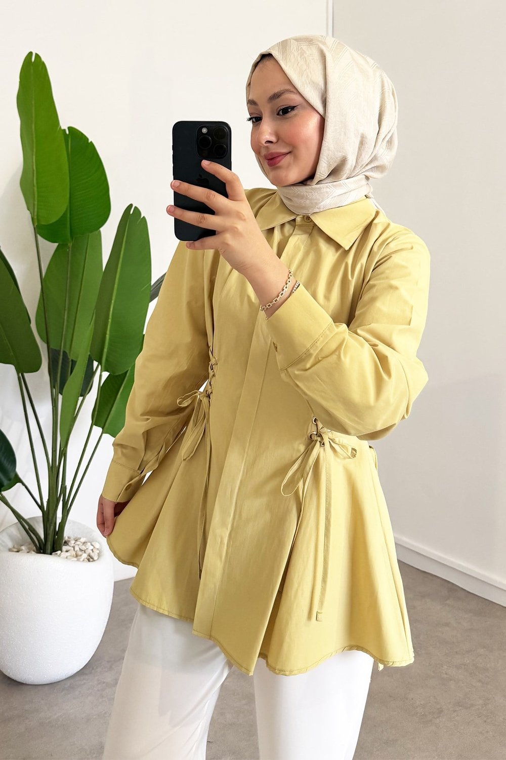 Bel Büzgülü Gömlek - Olive