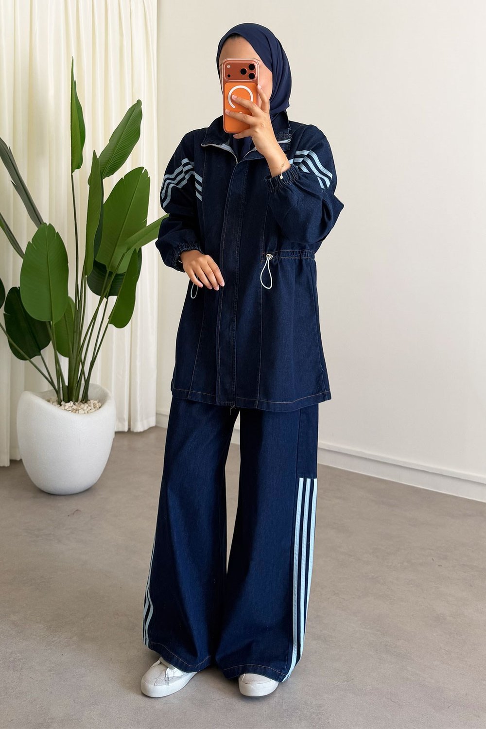 Biyeli Denim Takım - Koyu Kot