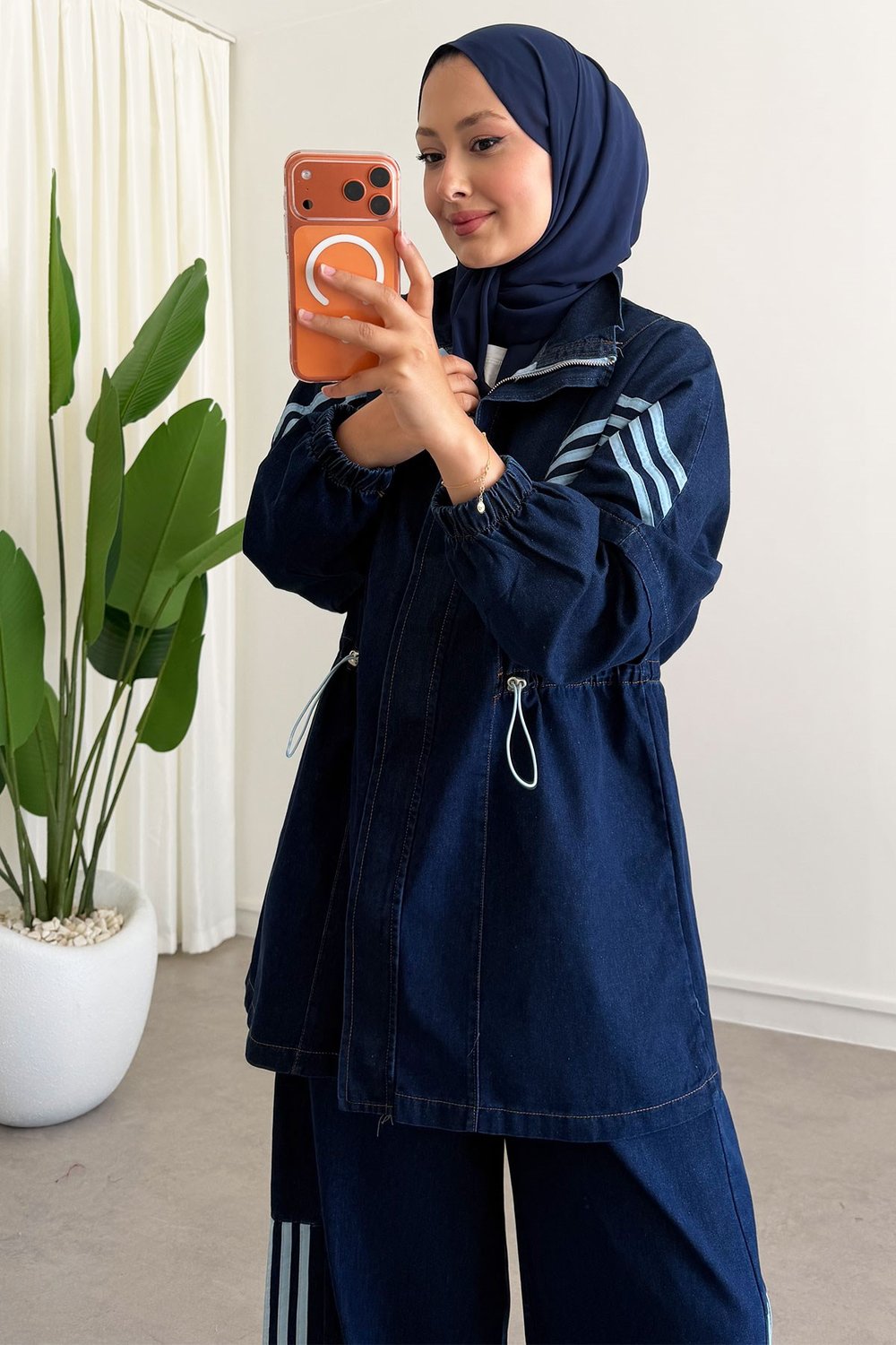 Biyeli Denim Takım - Koyu Kot