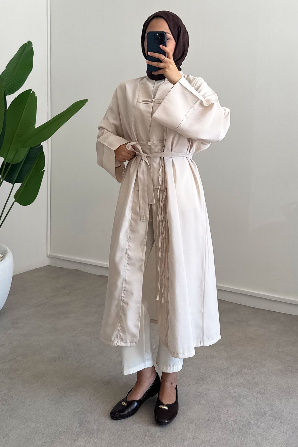 Biyeli Tunik Elbise - Bej
