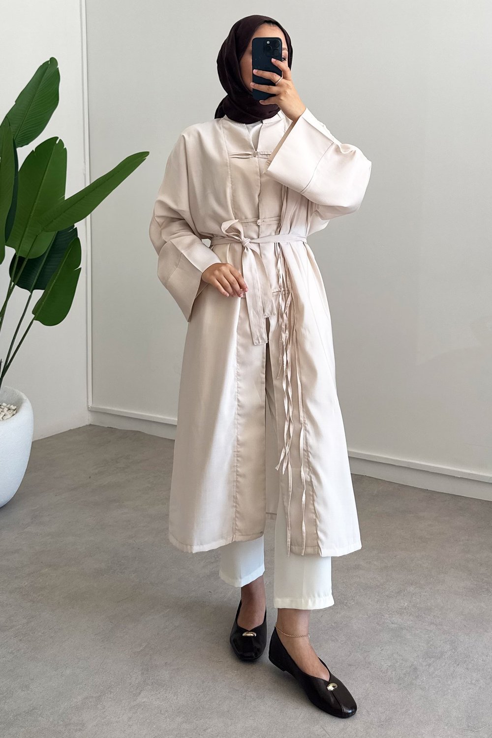 Biyeli Tunik Elbise - Bej