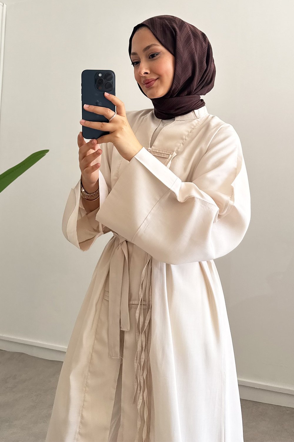 Biyeli Tunik Elbise - Bej