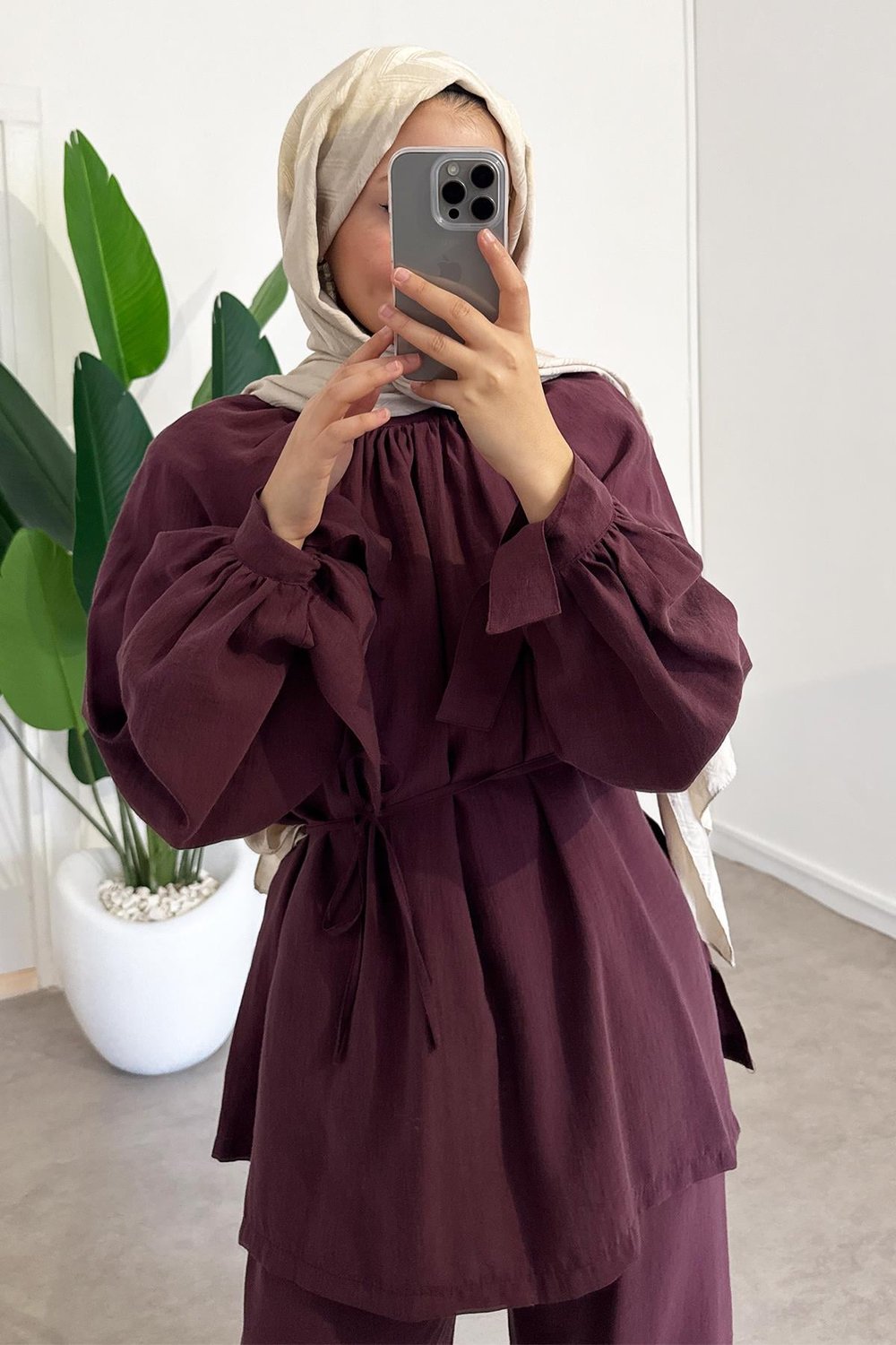 Büzgülü Tunik Takım - Bordo