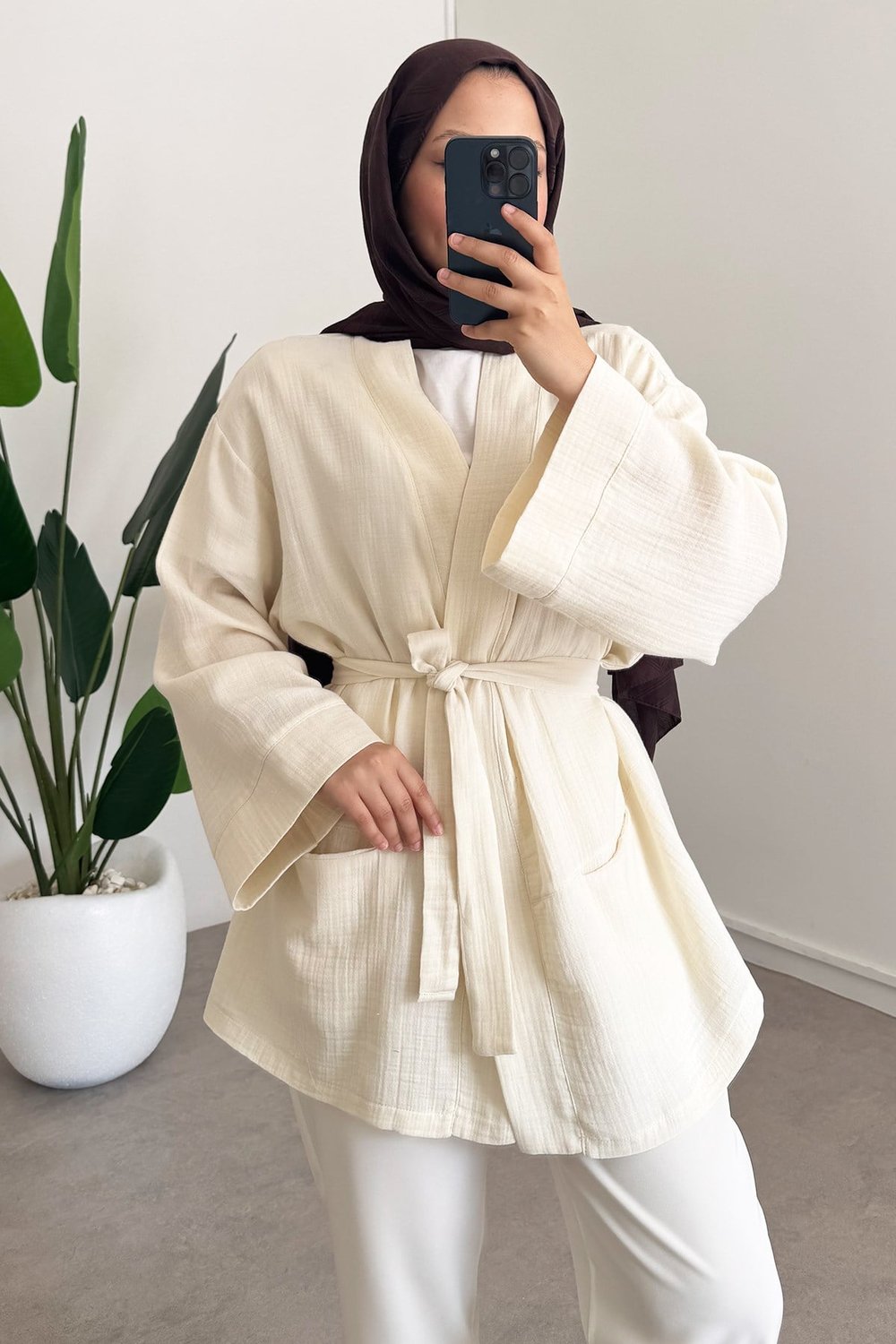 Cep Detay Kimono - Bej