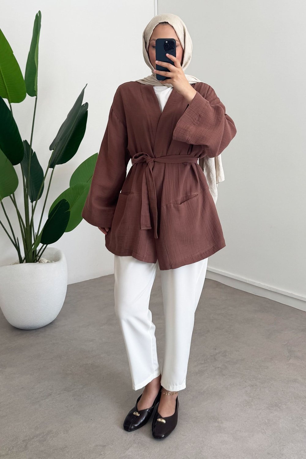 Cep Detay Kimono - Vizon