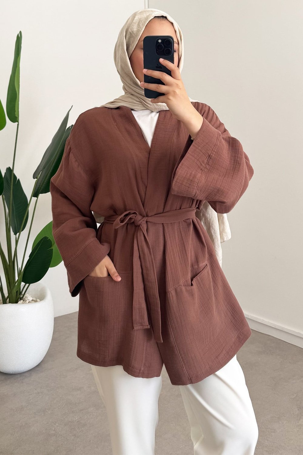 Cep Detay Kimono - Vizon