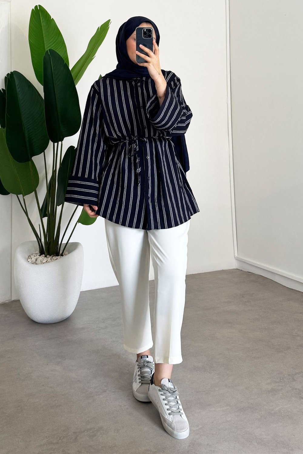 Çizgili Gömlek - Lacivert