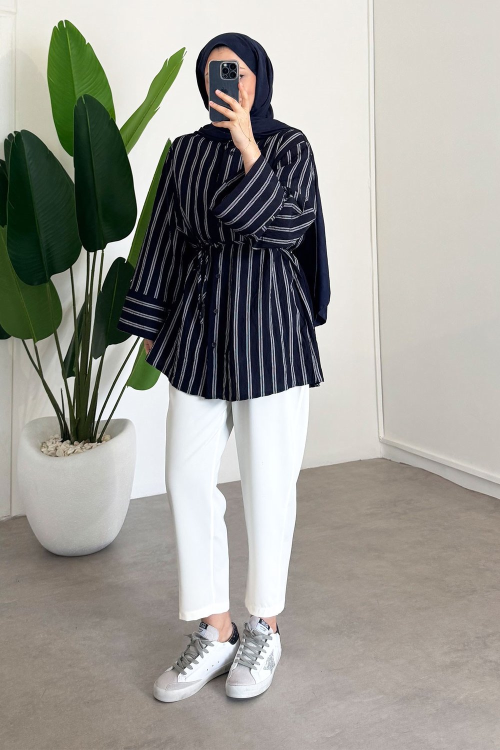 Çizgili Gömlek - Lacivert