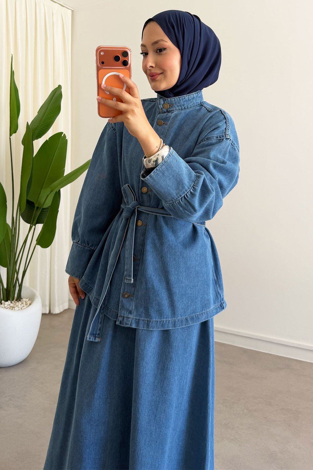 Denim Etekli Takım - Açık Kot