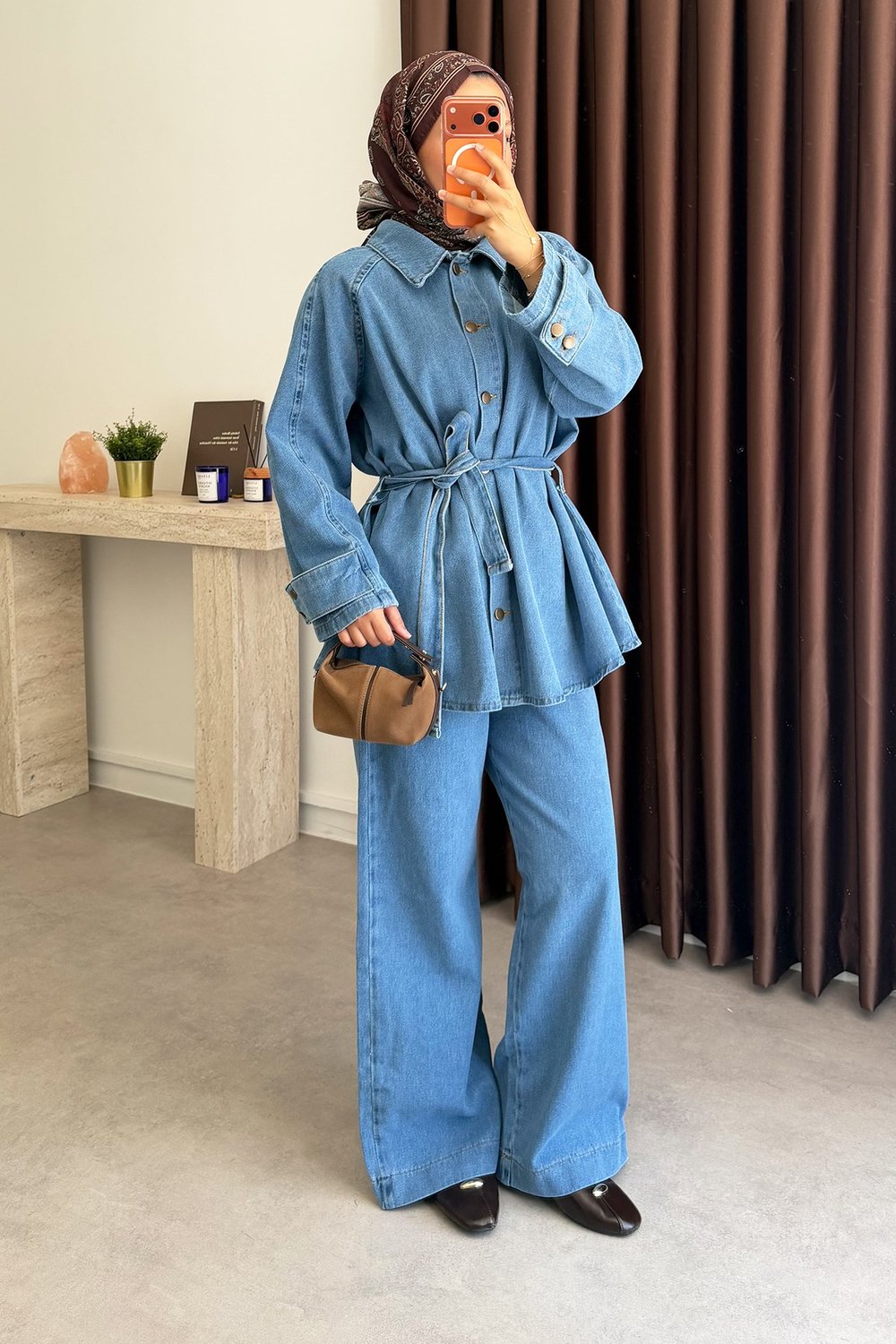 Denim Kemerli Takım - Açık Kot