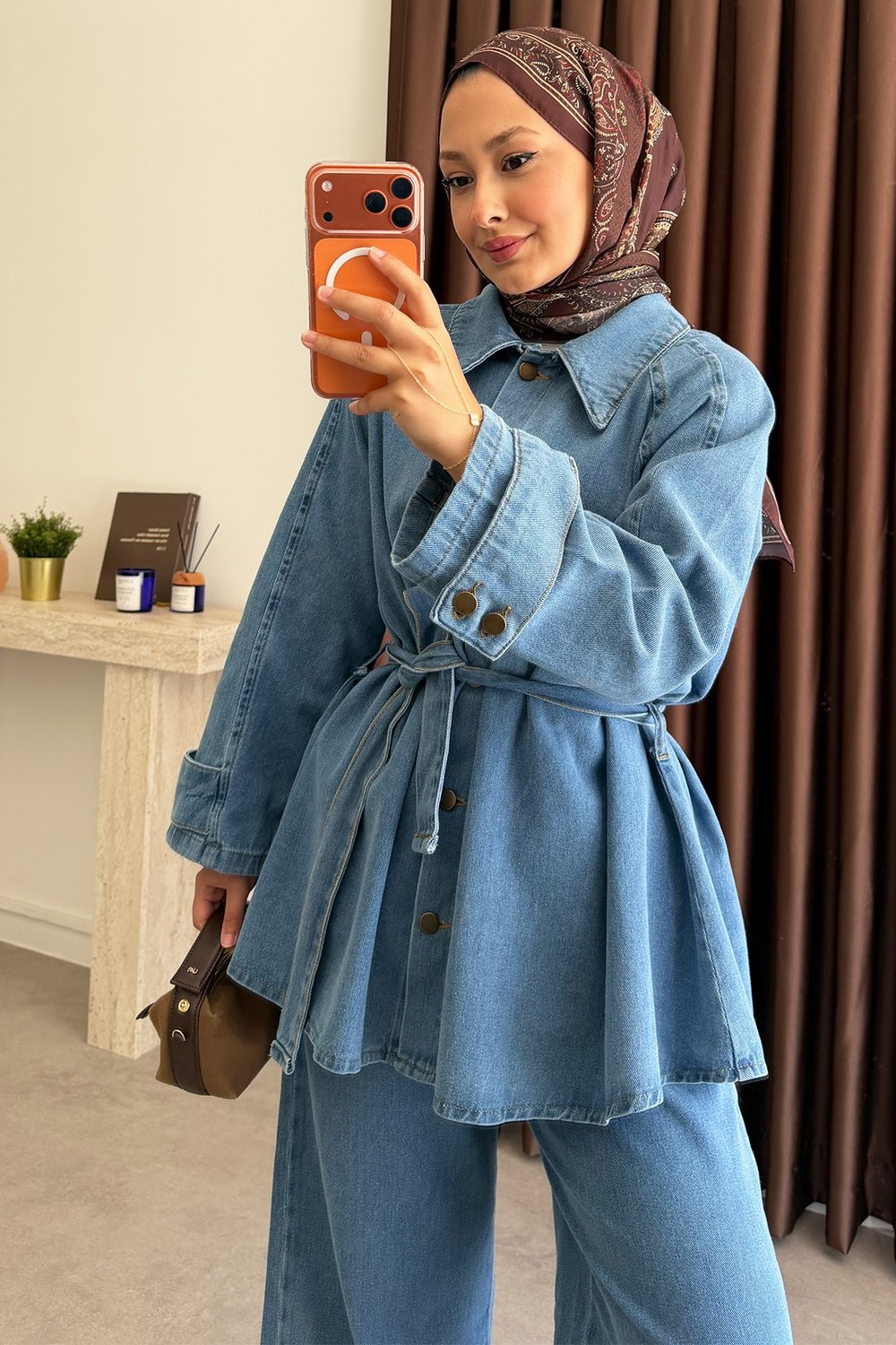 Denim Kemerli Takım - Açık Kot