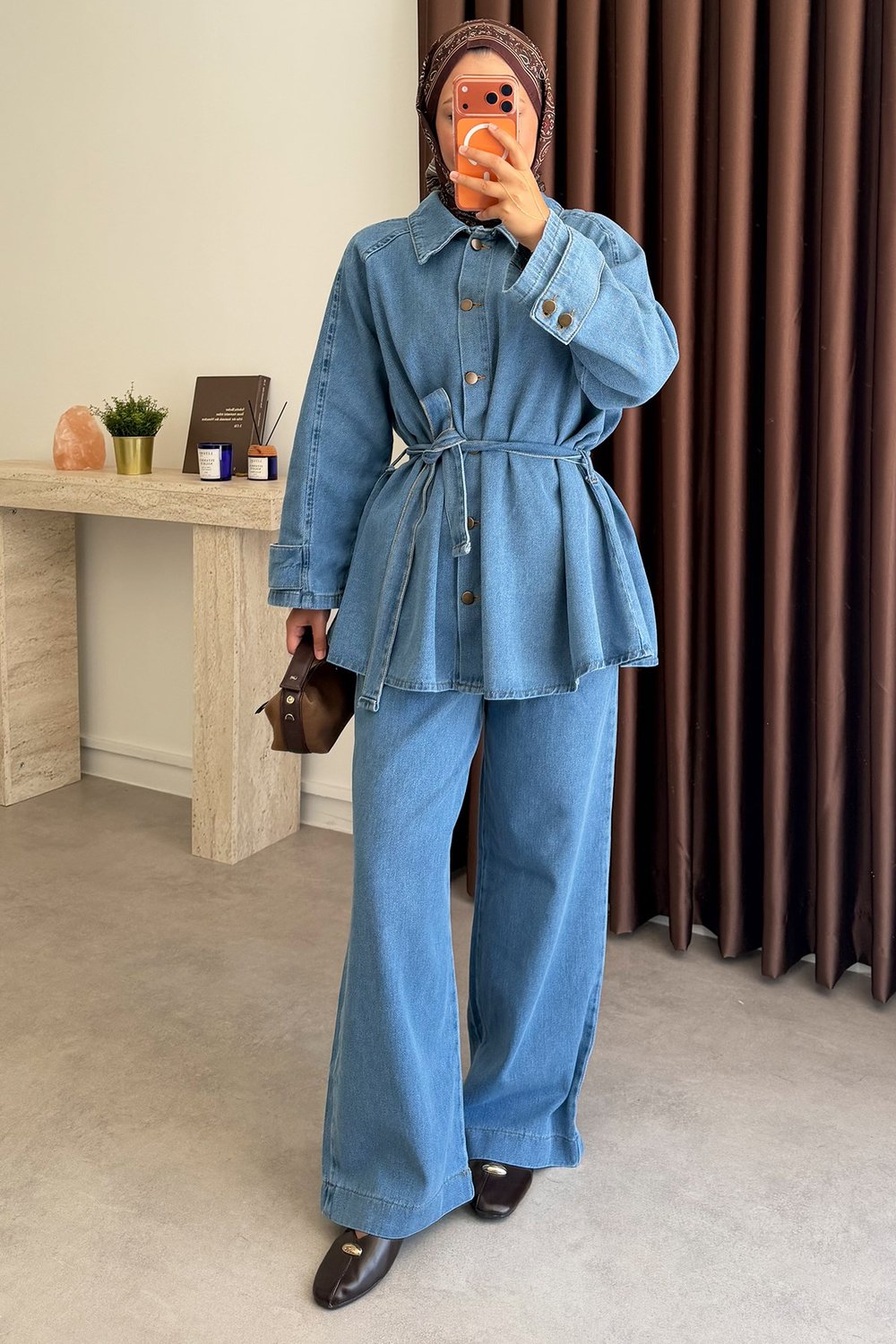 Denim Kemerli Takım - Açık Kot