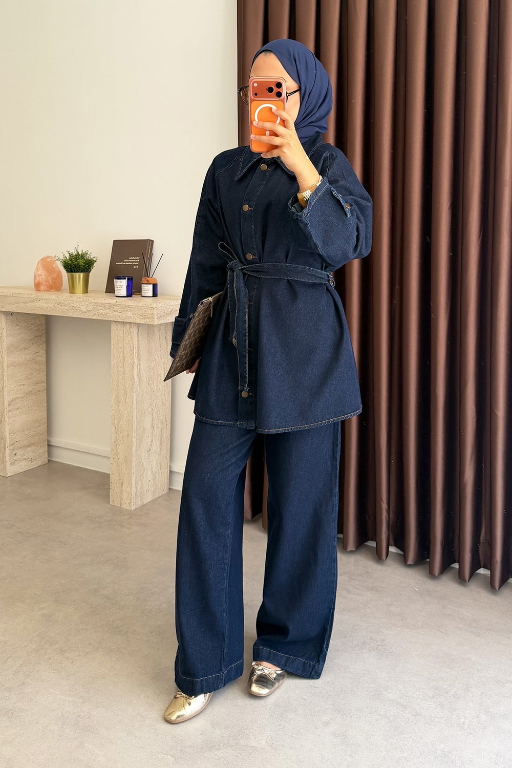 Denim Kemerli Takım - Koyu Kot