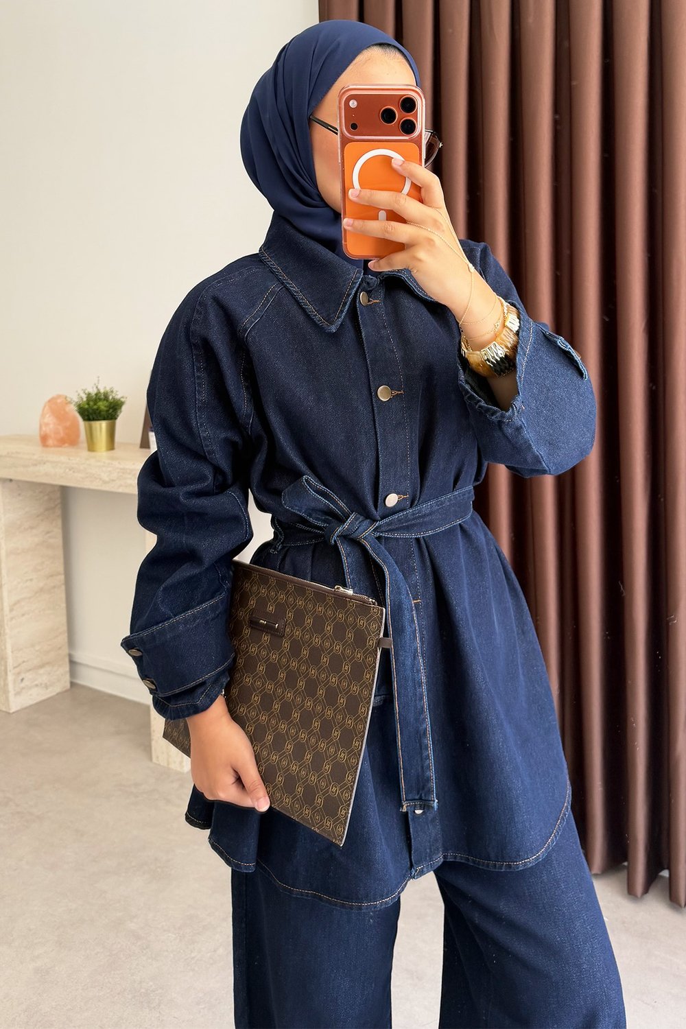 Denim Kemerli Takım - Koyu Kot