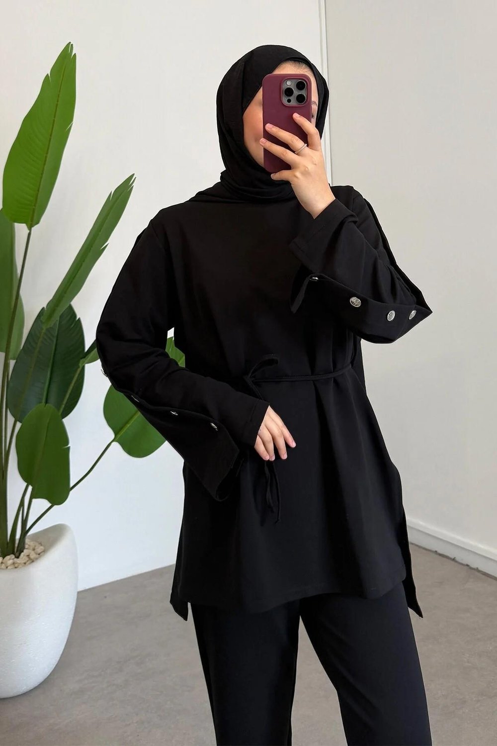 Düğme Detaylı Takım - Siyah