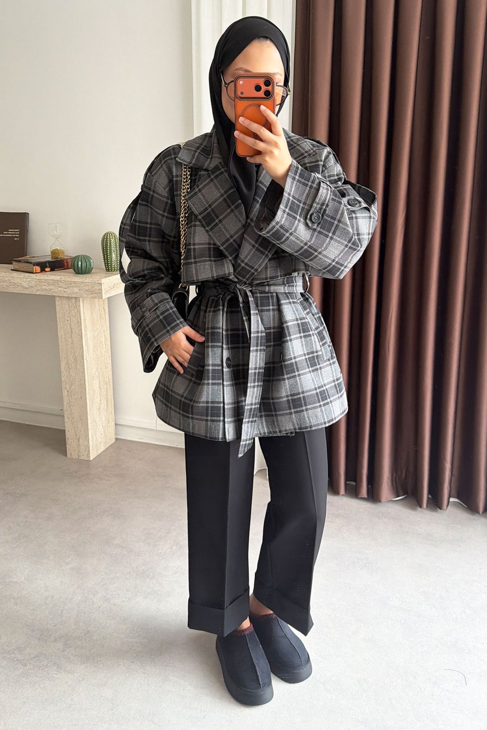 Ekose Oversize Trençkot - Antrast