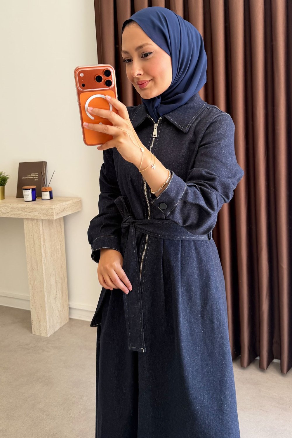 Fermuarlı Denim Elbise - Lacivert