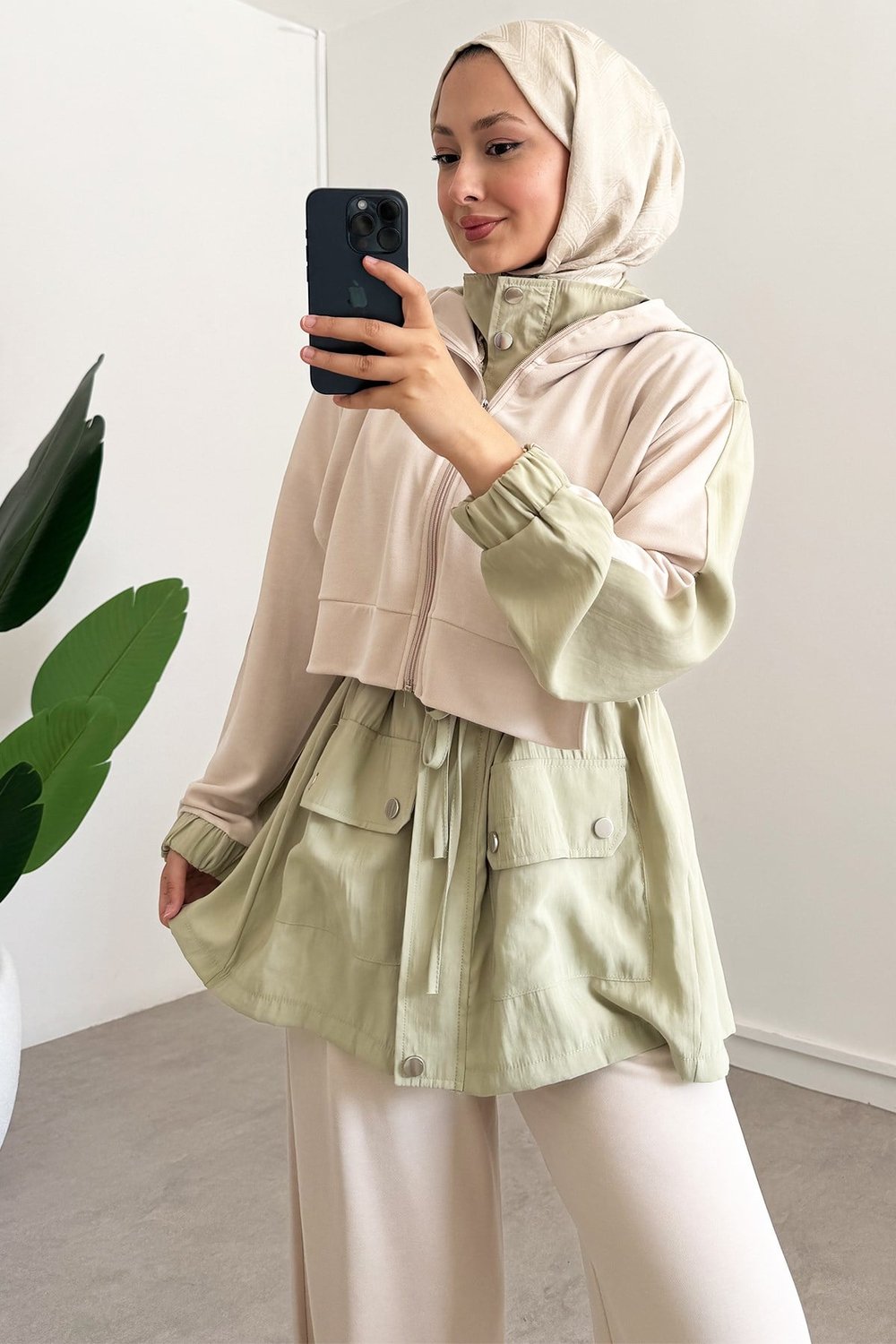 Fermuarlı Modal Takım - Olive