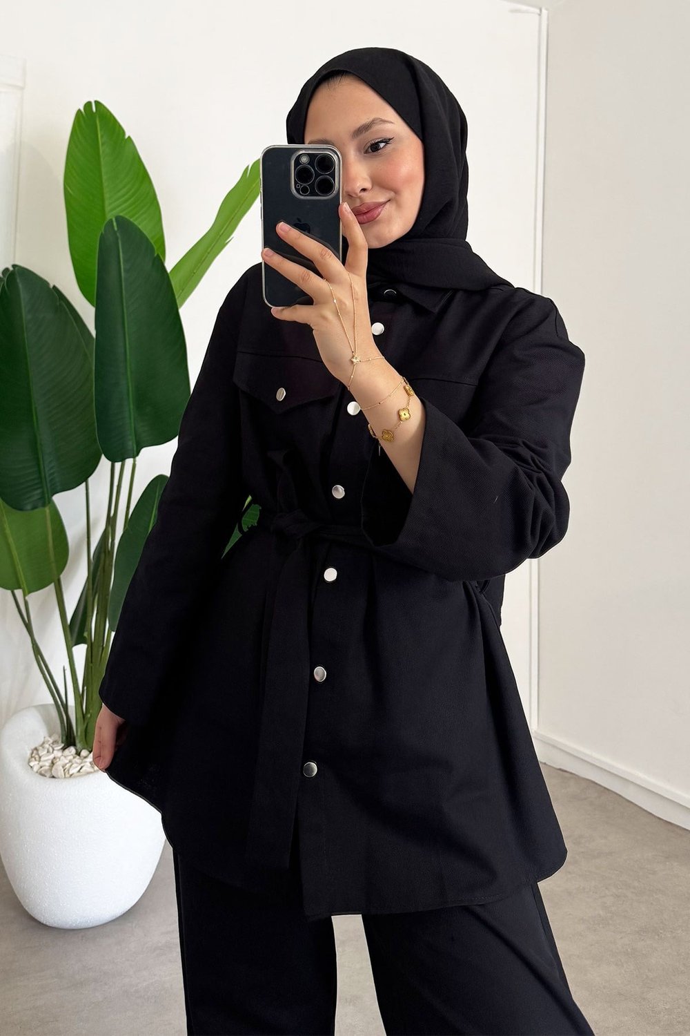 Gabardin Çıtçıtlı Takım - Siyah