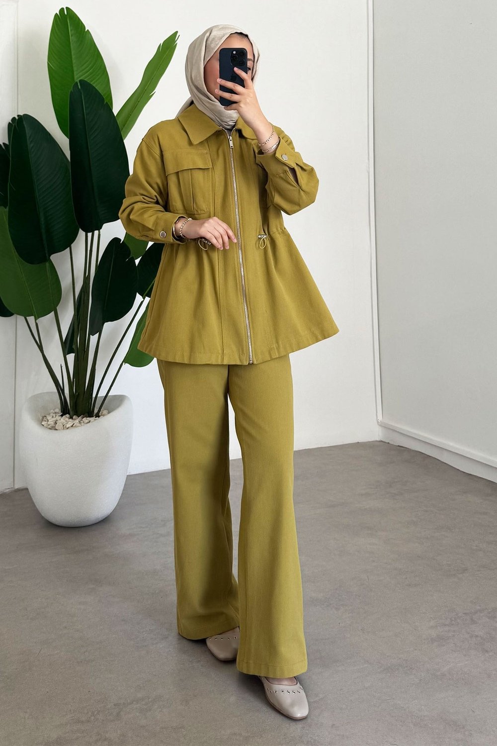 Gabardin Fermuarlı Takım - Olive