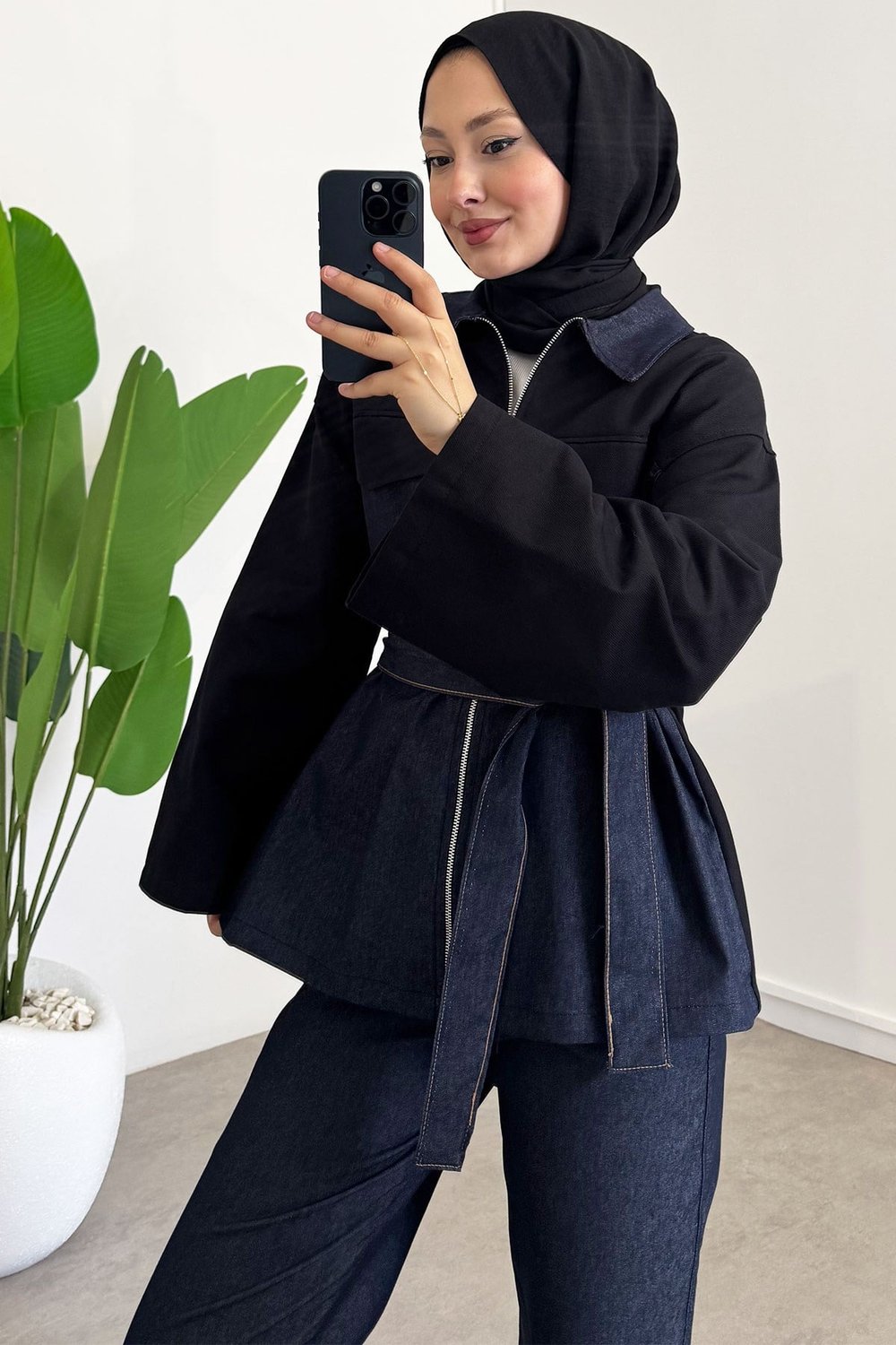 Garnili Denim Takım - Siyah