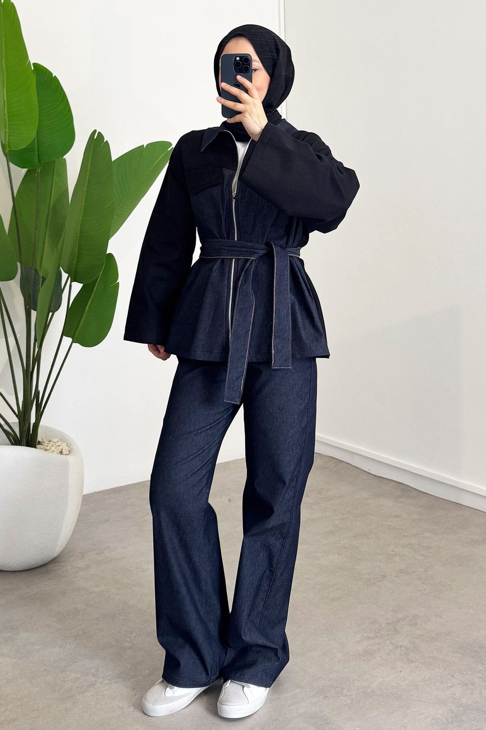 Garnili Denim Takım - Siyah