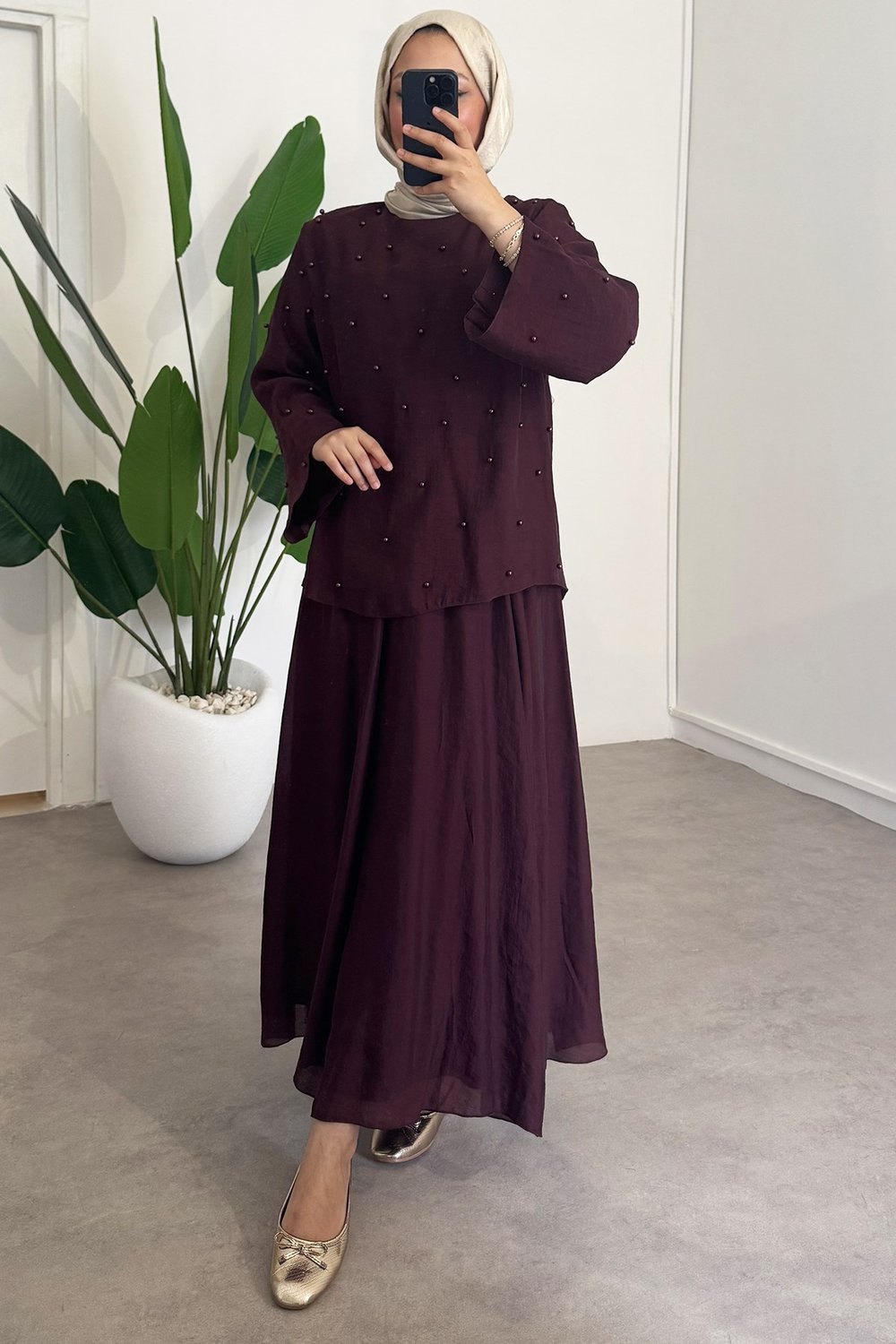 İnci Detay Takım - Bordo