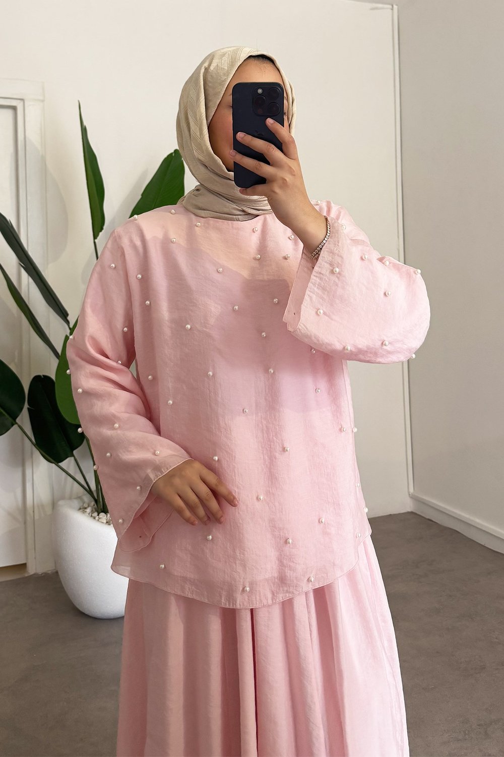 İnci Detay Takım - Pembe