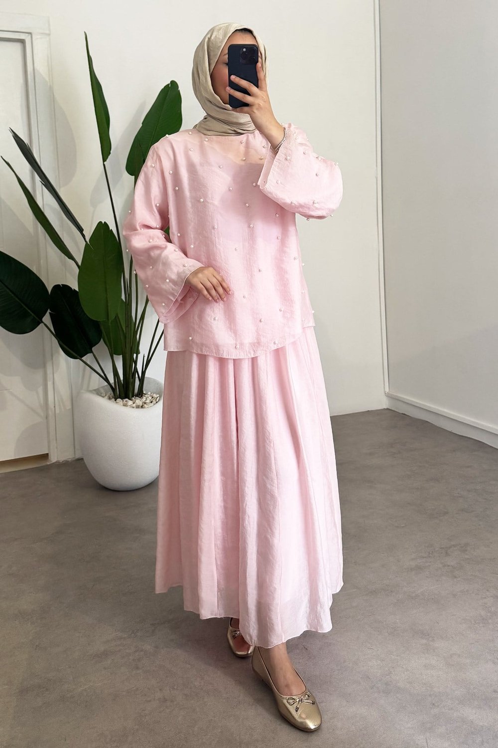 İnci Detay Takım - Pembe