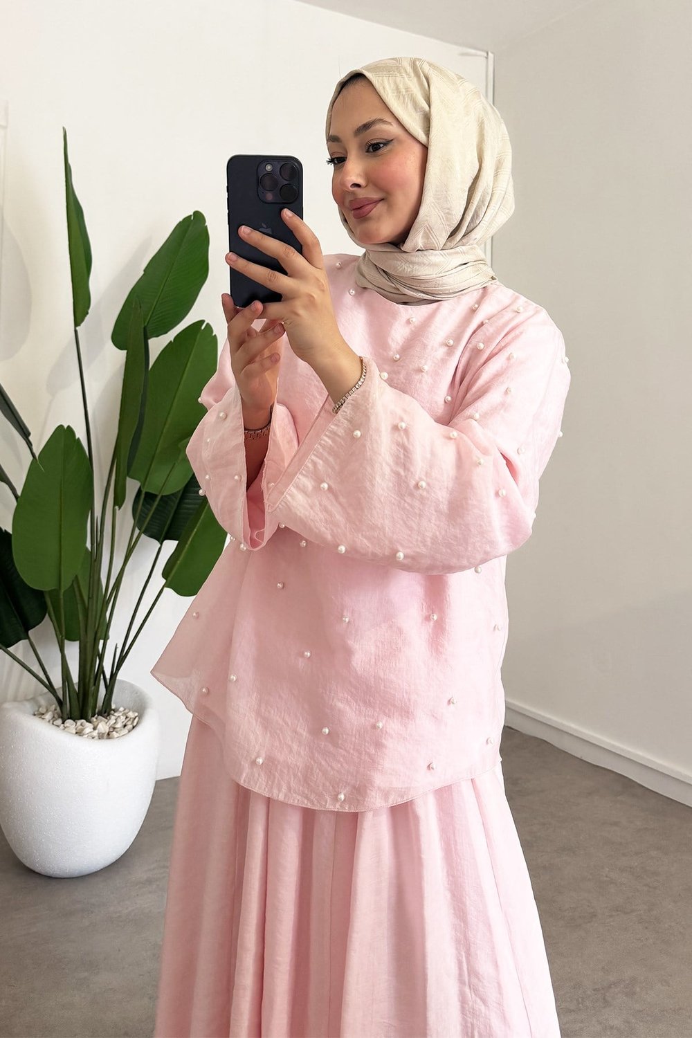 İnci Detay Takım - Pembe