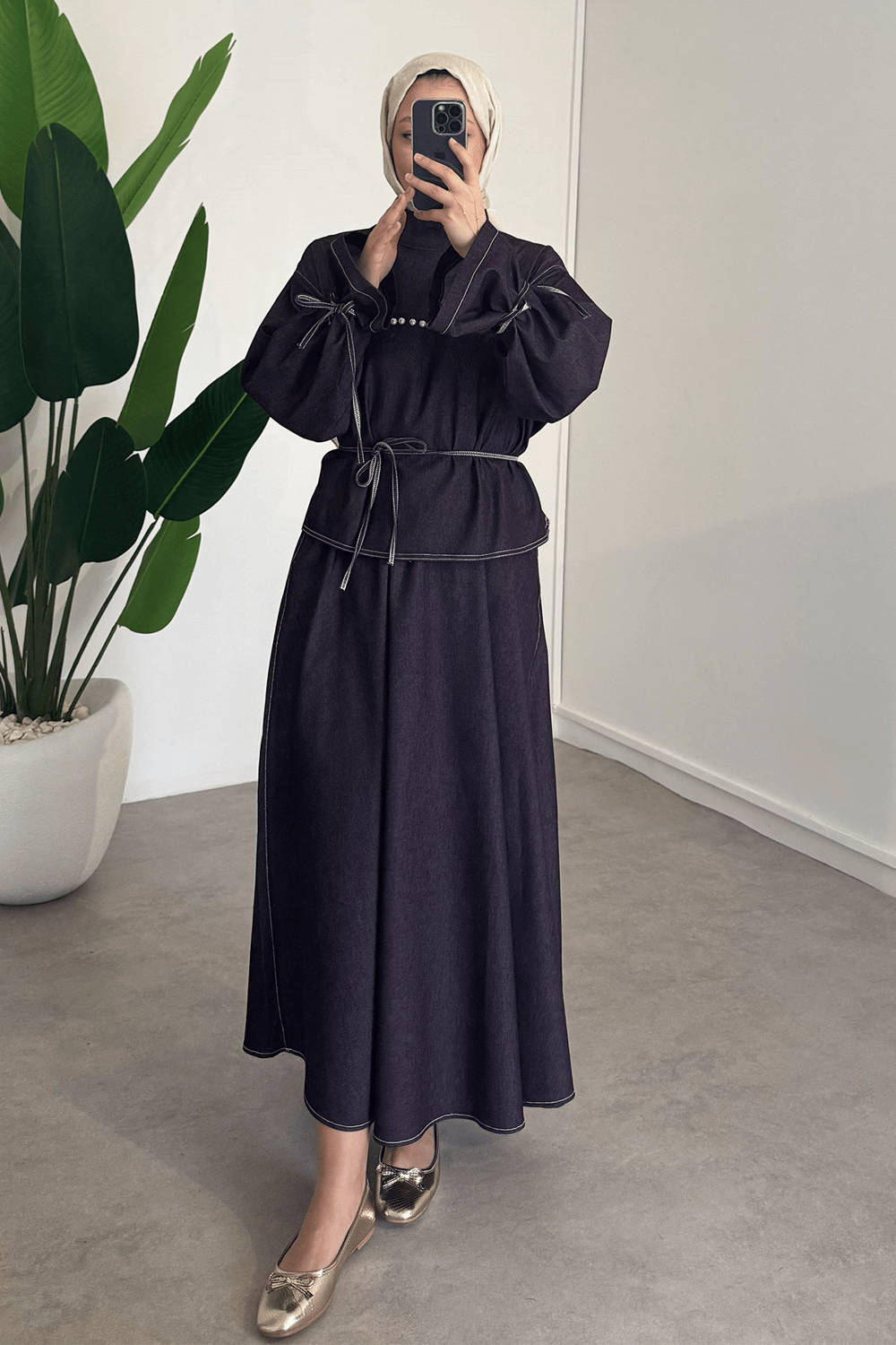 İncili Denim Takım - Bordo