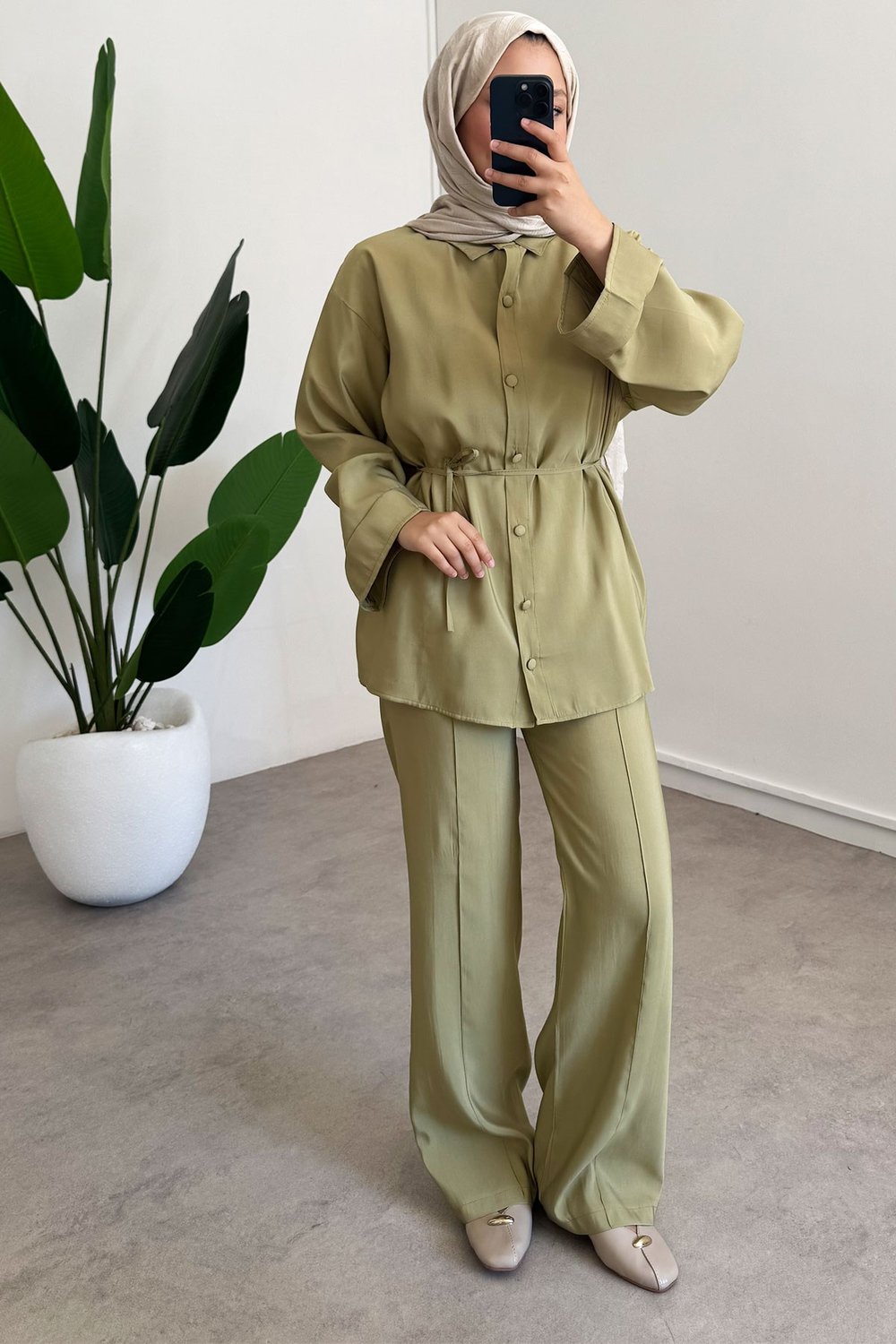 Kaplama Dügme Takım - Olive