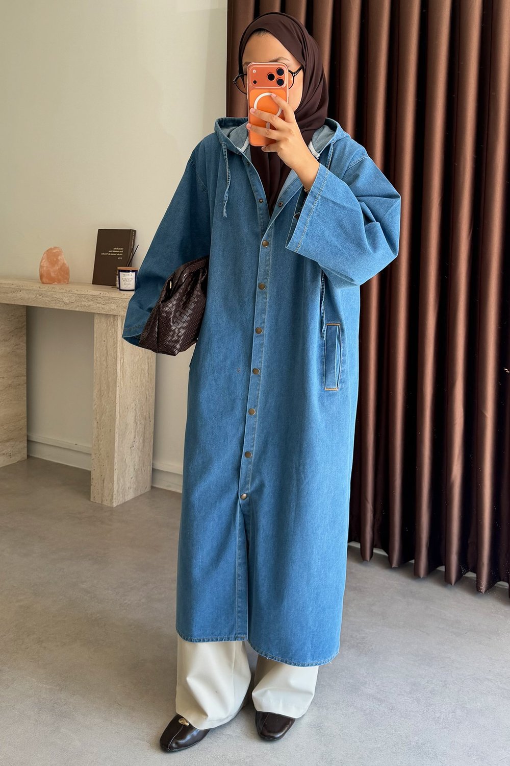 Kapüşonlu Denim Gömlek - Açık Kot