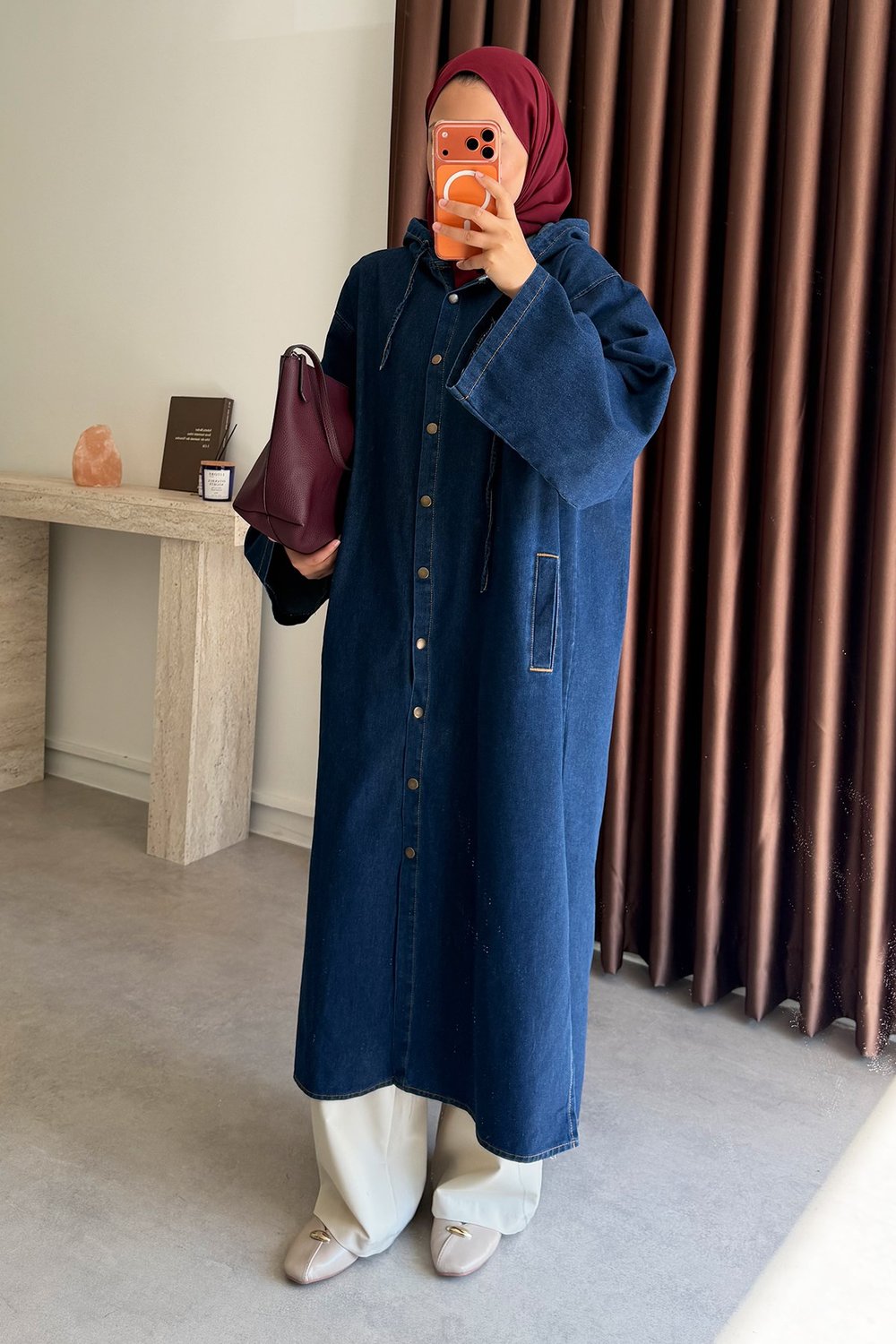 Kapüşonlu Denim Gömlek - Koyu Kot