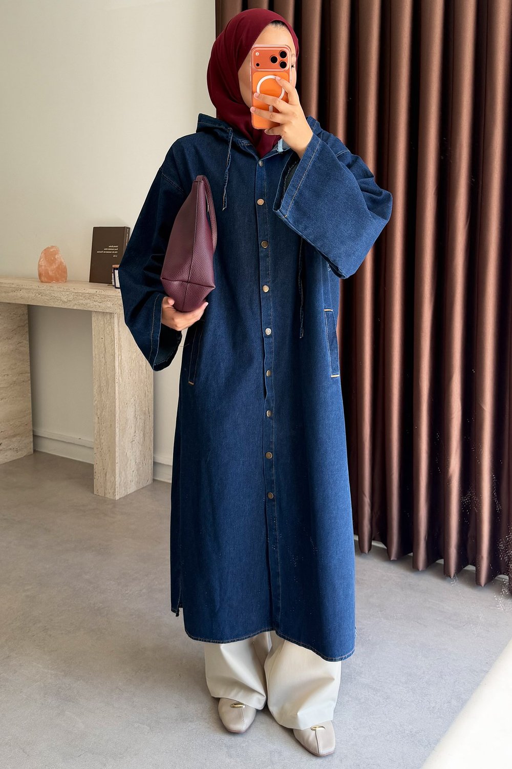 Kapüşonlu Denim Gömlek - Koyu Kot