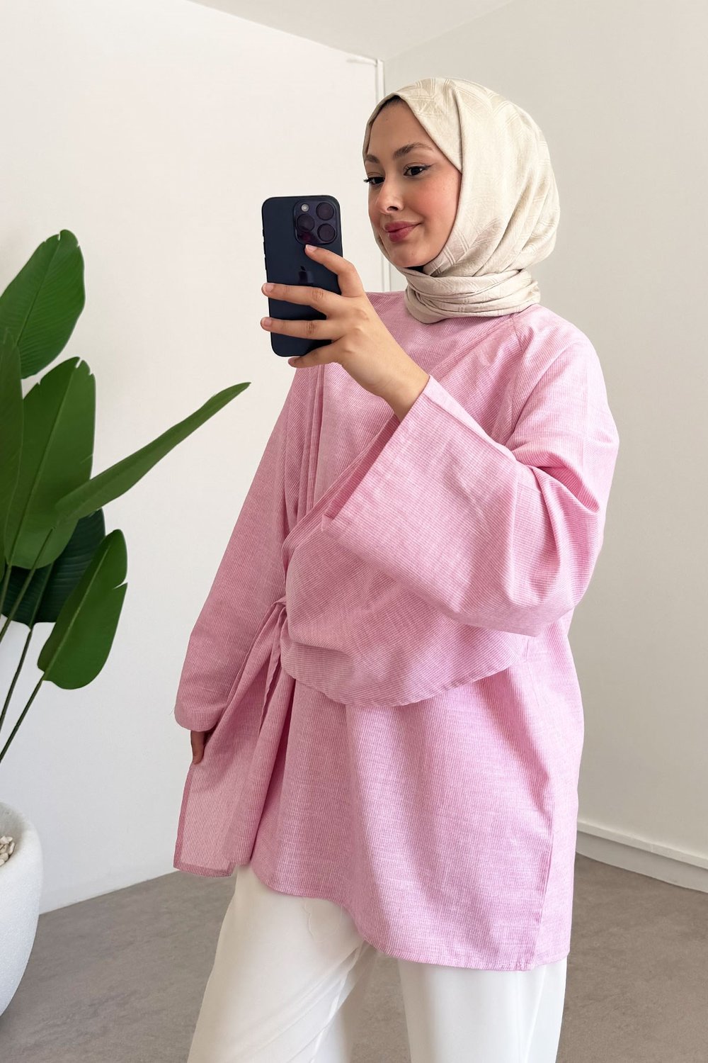 Kruvaze Baglama Gömlek - Pembe
