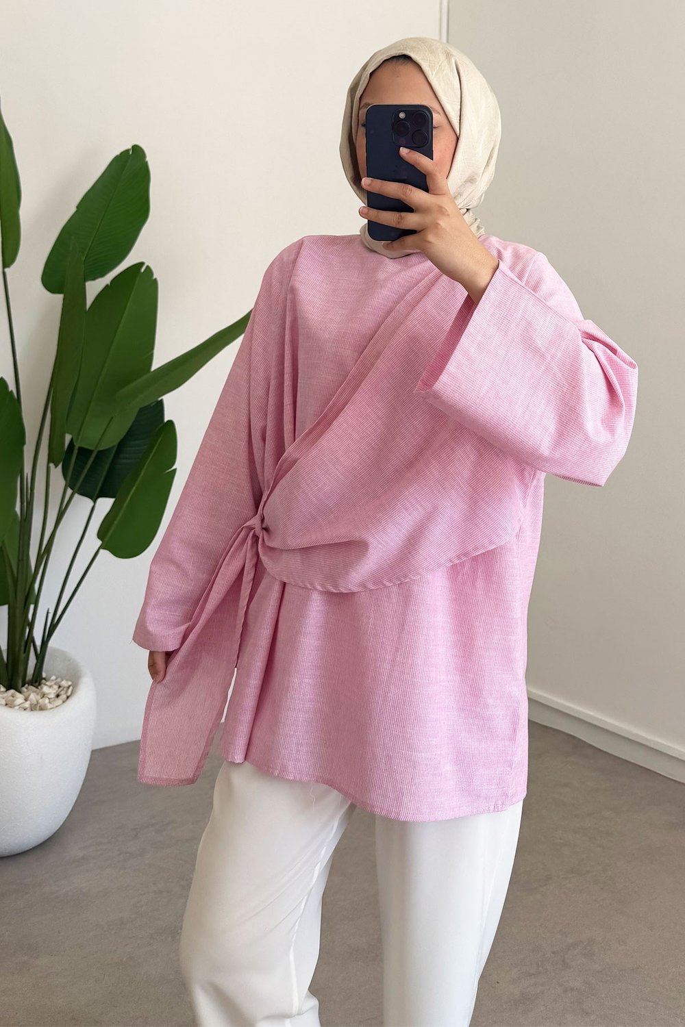 Kruvaze Baglama Gömlek - Pembe
