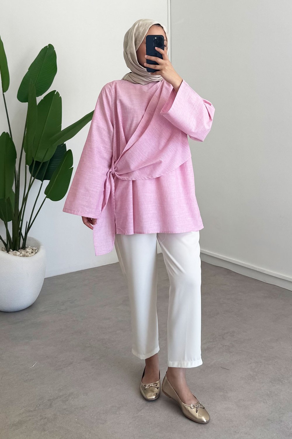 Kruvaze Baglama Gömlek - Pembe