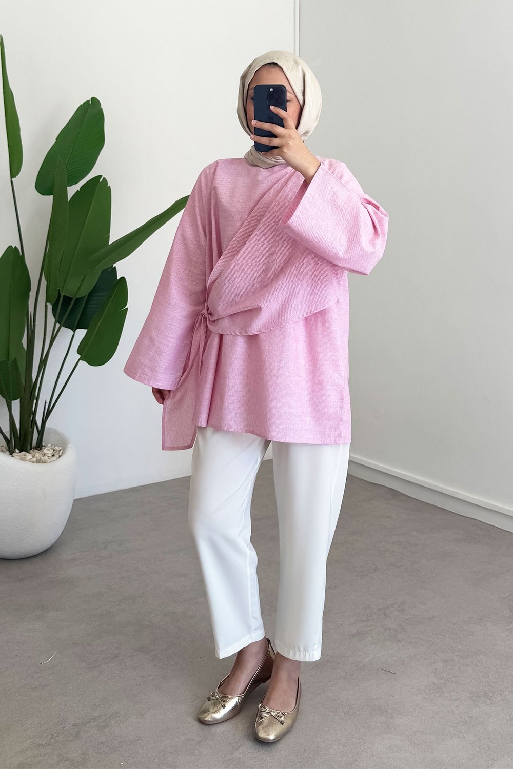 Kruvaze Baglama Gömlek - Pembe