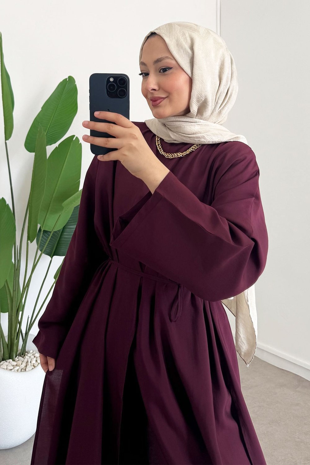 Modal Elbise Takım - Bordo