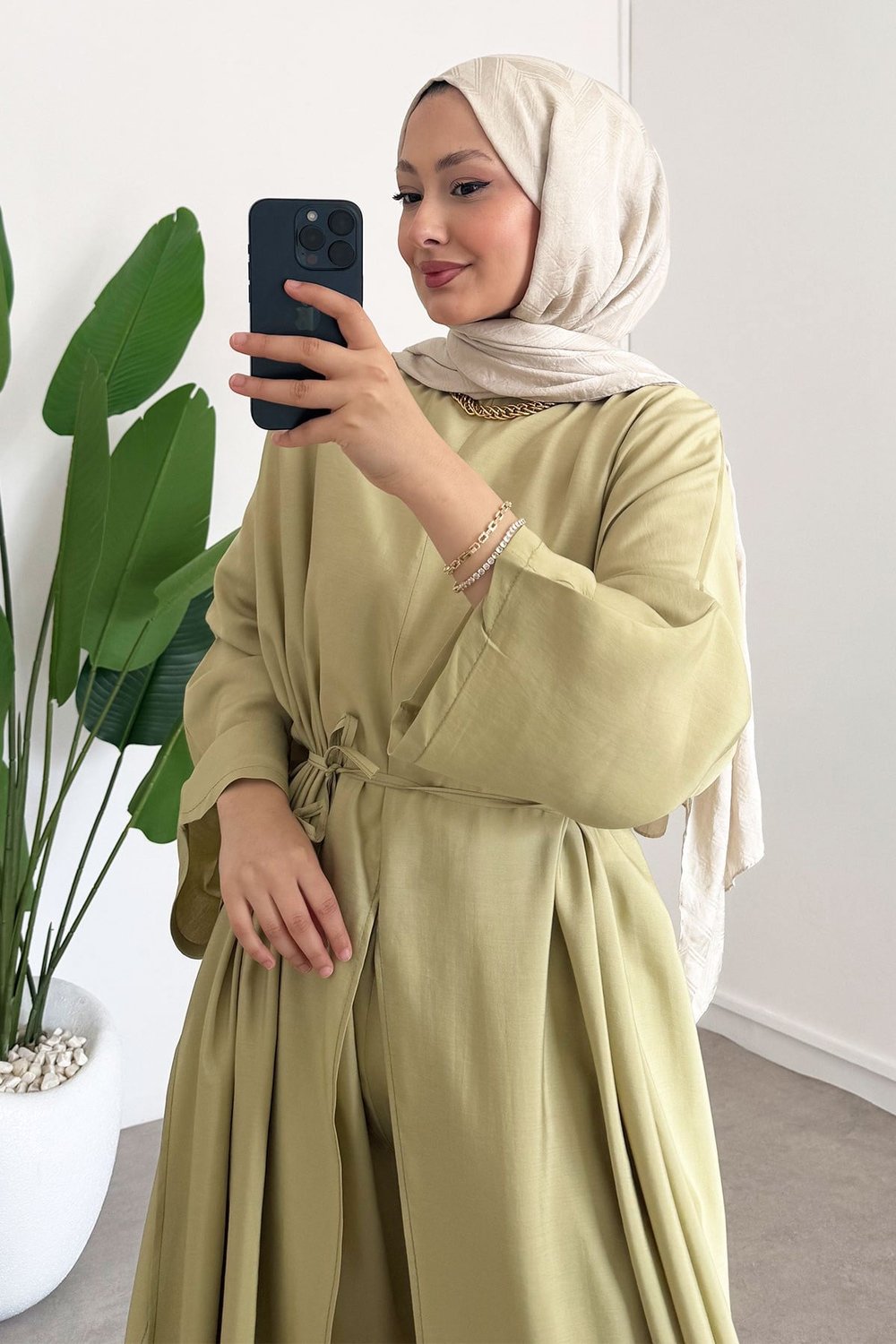 Modal Elbise Takım - Olive