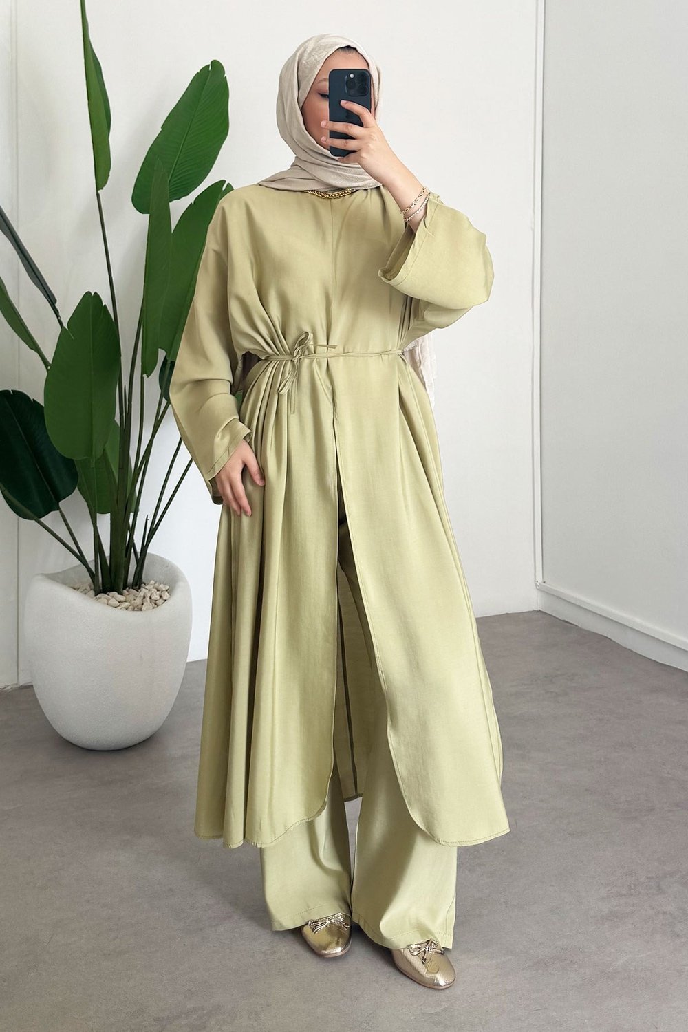 Modal Elbise Takım - Olive