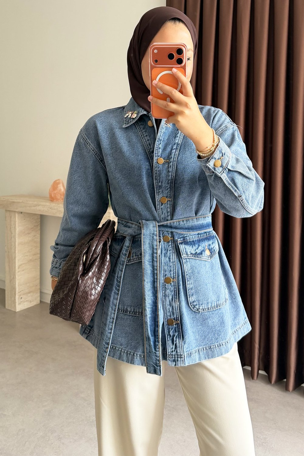 Nakışlı Denim Ceket - Açık Kot